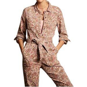 NEW Anthropologie Rose Paisley Utility Jumpsuit Snap Front Denim size XS